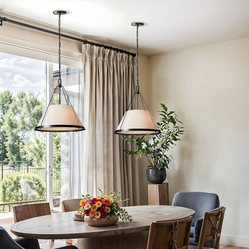 Draven Modern Pendant Light - Metal, Fabric & Gold, Matte Black Light Fixture For Modern, Contemporary, Minimalist Room Decor