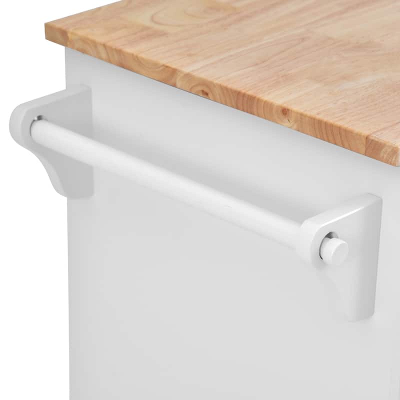 Kitchen Island with on Locking Wheels, Rolling Cart with Rubber Wood Desktop, Mobile Island with 3 Open Shelves & 5 Drawers