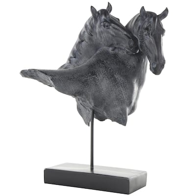 Resin Horse Bust Inspired Decorative Sculpture with Black Stand - Black - Roche River Decor