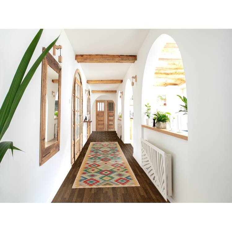 Kilim Oriental Runner Rug Hand-Woven Hallway Multi Wool Carpet - 2'8" x 12'9"