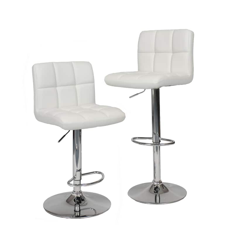 Swivel Faux Leather Adjustable Hydraulic Bar Stool Set of 2 - White