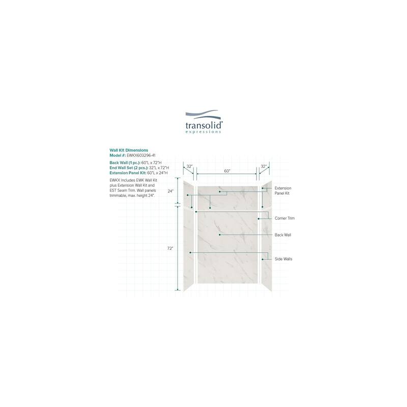Transolid Expressions 32-in X 60-in X 96-in Glue to Wall Shower/Walls - 60" x 32" x 96"