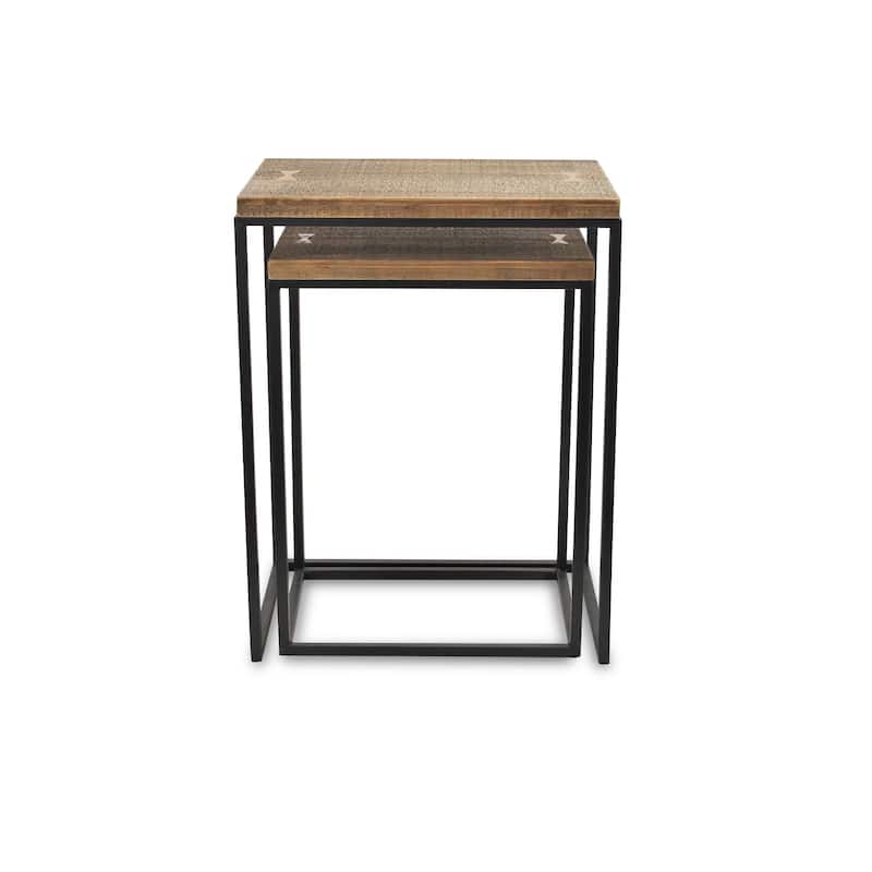Set of 2 Black and Natural Wood Stacking Side Tables 24"