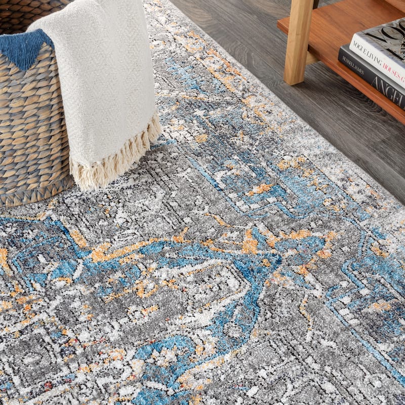 Maras Vintage Medallion Gray/Mustard/Turquoise Area Rug
