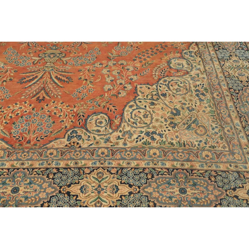 Hand Knotted Oriental 100% Wool Carpet Traditional Floral Oranges & Rust Kerman Area Rug - 12' 8'' X 10' 1''