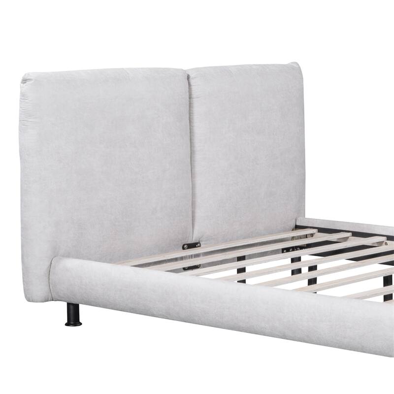 Queen Size Upholstered Platform Bed with Two Large Headrests