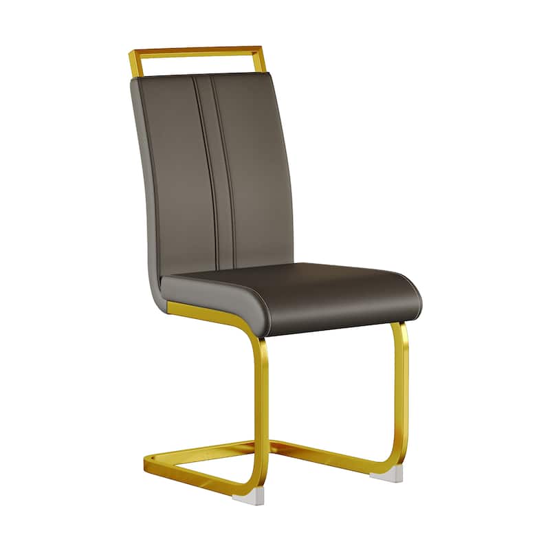 Modern Style Faux Leather High Back Dining Chairs Set of 4 with Golden Metal Legs for Dining Room