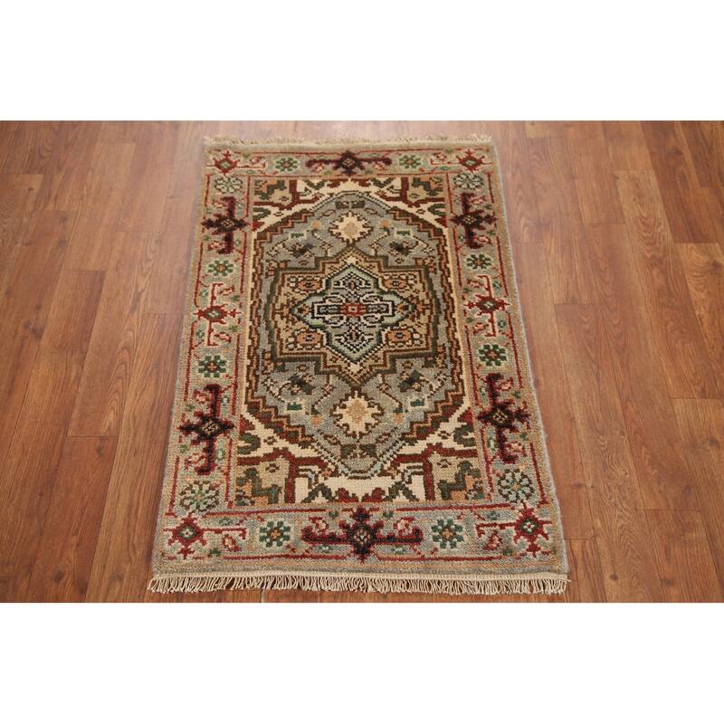 Hand Knotted Oriental 100% Wool Carpet Traditional Medallion Greys & Charcoal Heriz (serapi) Area Rug - 3' 0'' X 2' 0''