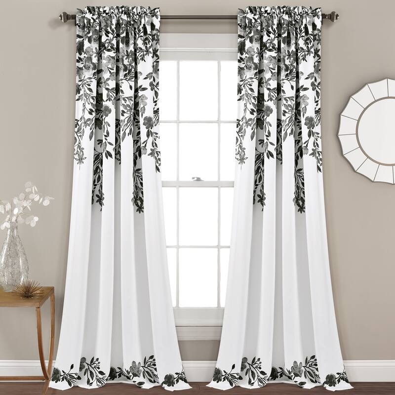 Porch & Den Elcaro Floral Room Darkening Curtain Panel Pair - 52"x95" - Black&White