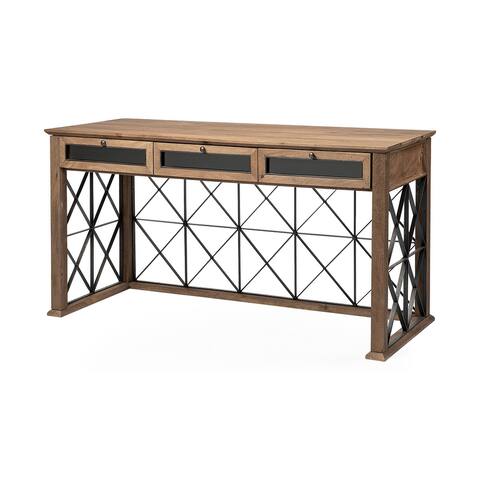 Eldorado III Brown Wood Metal Cross-Hatch, 3 Drawer Desk