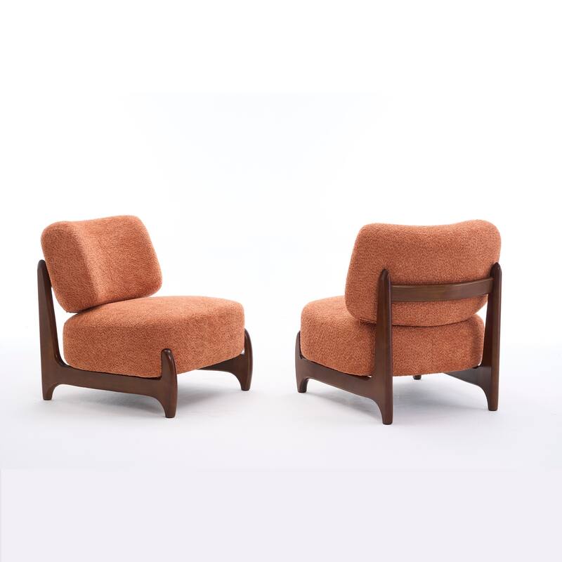 30"W Mid-Century Modern Accent Chair with Solid Wood Frame, Boucle Comfy Living Room Chair for Bedroom Lounge Reading Room