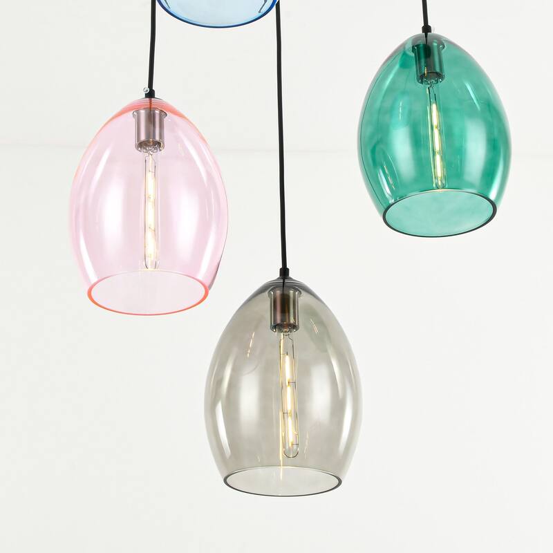 5-Light Modern Cluster Black Pendant Light with Glass Shade