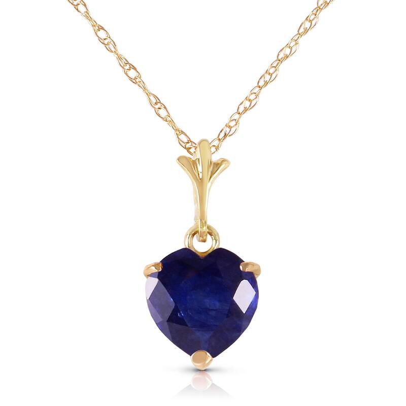 1.55 Carat 14K Solid Gold Gemstone Necklace Natural Heart Sapphire - 20 Inch - Yellow