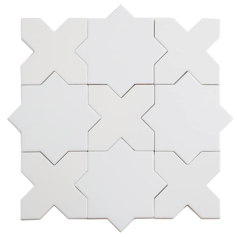 Siena 5" Star with Cross Glossy Ceramic Wall and Floor Tile (10.76 sq ft/case) - 54 Pack - Pearl White