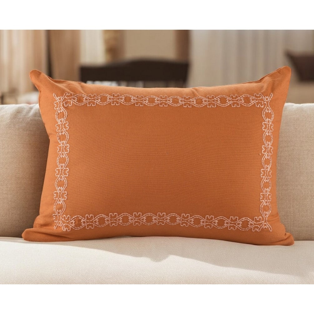 14" X 20" Orange Geometric Cotton Lumbar Throw Pillow