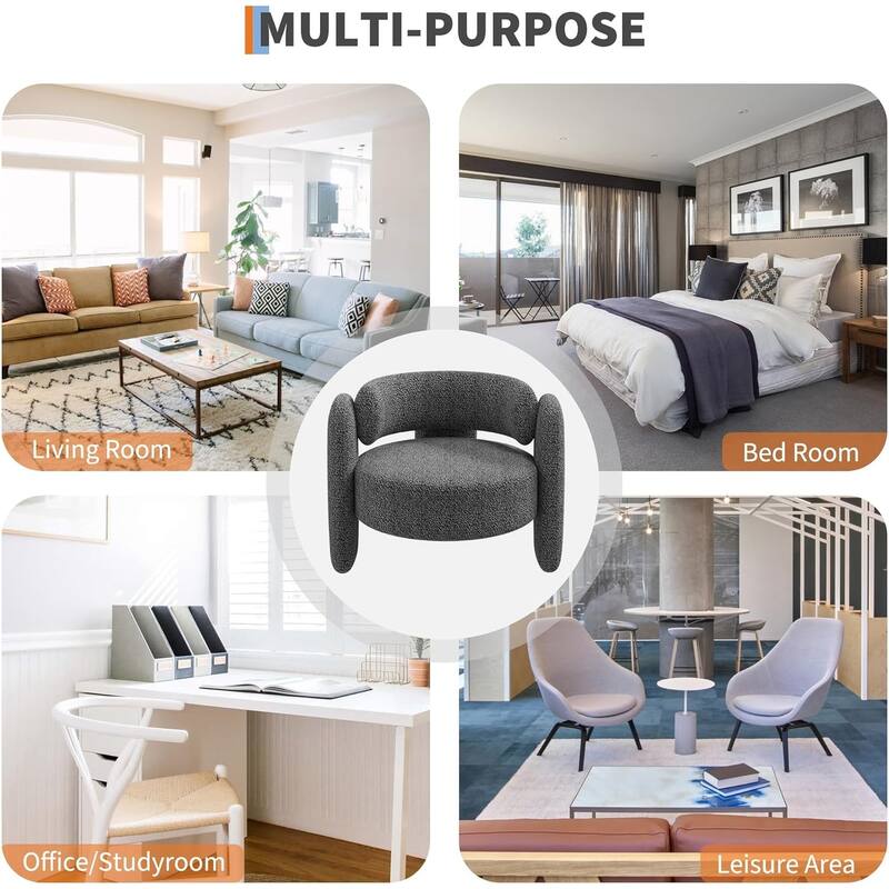 Modern Chenille Accent Chair,Round Corner Side Sitting Lounge Armchair for Bedroom