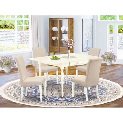 HomeStock 5-Pc Rectangular Linen White Finish Solid Wood Top-Dining Room Set with Dropleaf-Seats 4