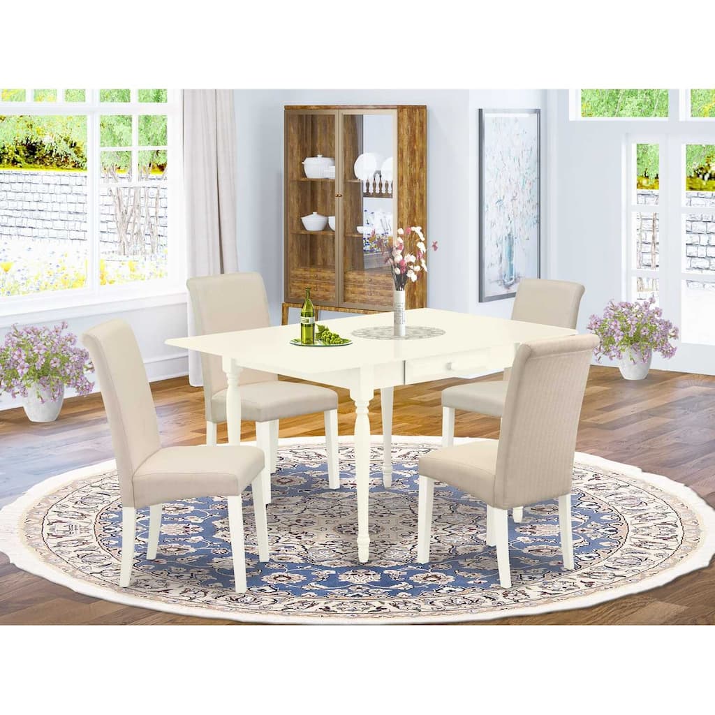 HomeStock 5-Pc Rectangular Linen White Finish Solid Wood Top-Dining Room Set with Dropleaf-Seats 4
