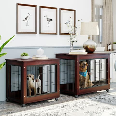 Nestfair Pet Dog Crate with Iron Wire and Lockable Casters