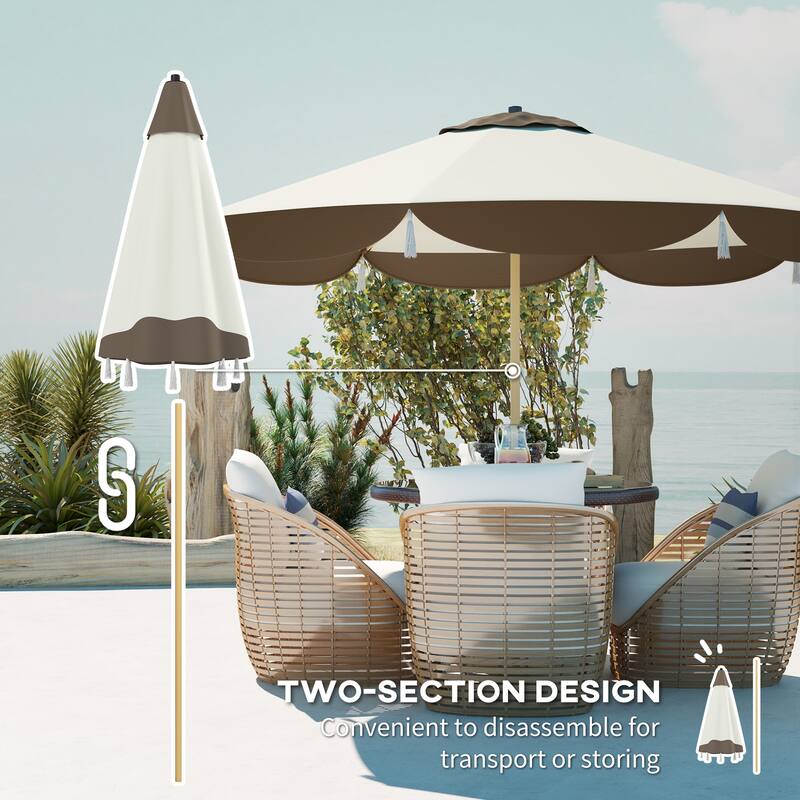 8.7 ft Cream White Outdoor Patio Umbrella with Vent Top and Steel Ribs Adjustable Two-Section Pole - Dia 8.7' x 7.7' H