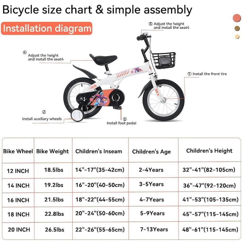 16 Inch Kids Bike with Adjustable Saddle, Dual Brakes and Training Wheels Steel Frame Bicycle for Ages 4-7