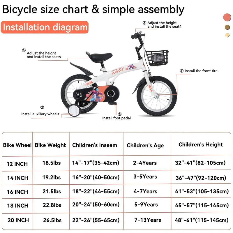 18 Inch Kids Bike with Adjustable Saddle, Dual Brakes and Training Wheels Steel Frame Bicycle for Ages 5-10