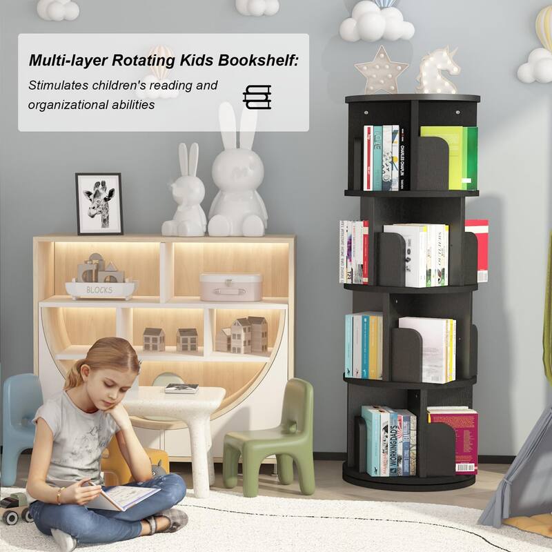 Corner Spinning Book Shelf for Small Space, 4-Tier Bookcase