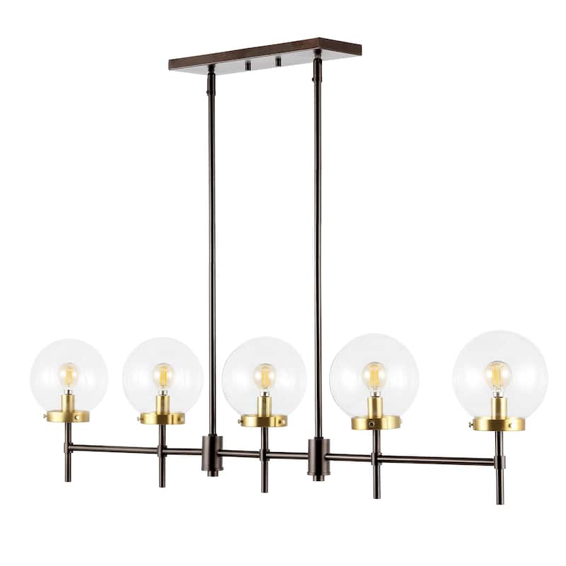 SAFAVIEH Lighting Alisee 45" Modern & Contemporary Pendant (5-Bulb) - 45" W x 6" D x 43" H - Oil Rub Bronze - 45Wx6Dx43H