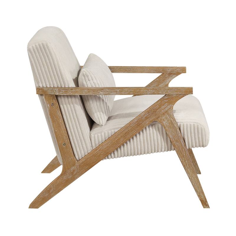Bennett 27" Corduroy Accent Chair with Wood Frame & Matching Pillow