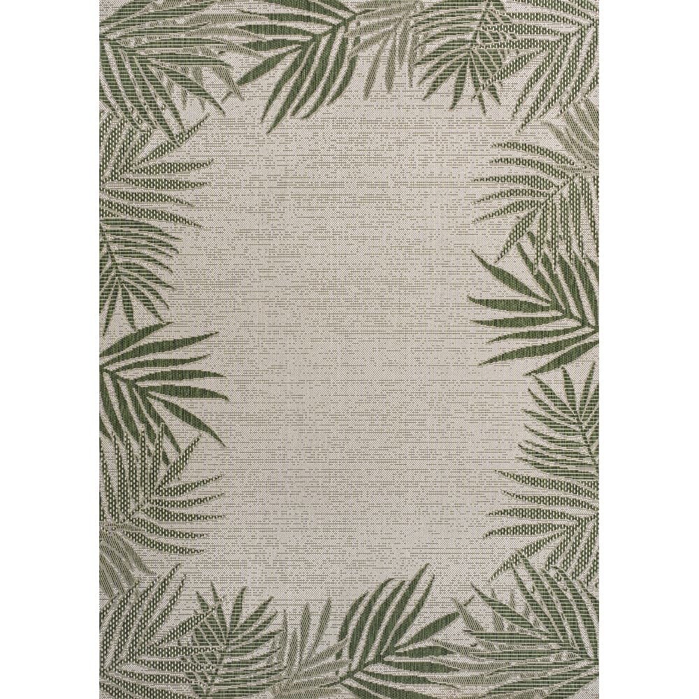 JONATHAN Y Beckett Coastal Cottage Palm Frond Border Blue/Cream Indoor/Outdoor Area Rug