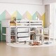 preview thumbnail 2 of 8, Multifunctional Twin Size Low Loft Bed With Pull-Out Desk, Drawers, Cabinet, Pine Wooden Bed with Storage Shelves, White