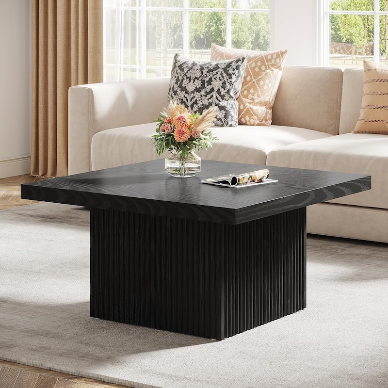 31.5 Inches Square Coffee Table for Living Room Mid-Century Modern Cocktail Table - Black