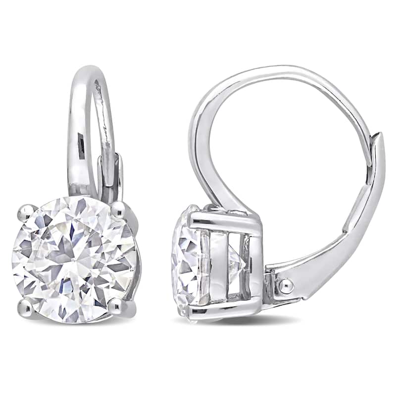 Miadora 3 1/5ct DEW Moissanite Solitaire Drop Leverback Earrings in Sterling Silver