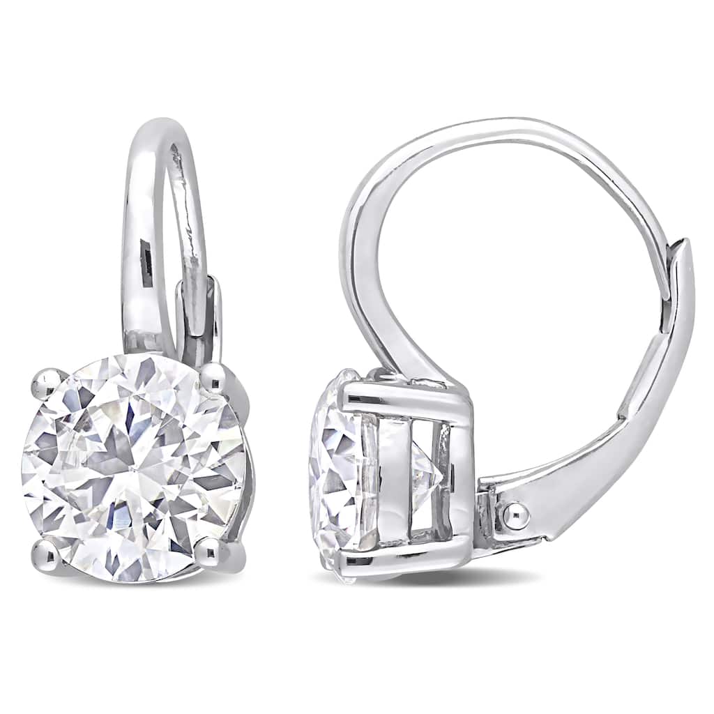 Miadora 3 1/5ct DEW Moissanite Solitaire Drop Leverback Earrings in Sterling Silver