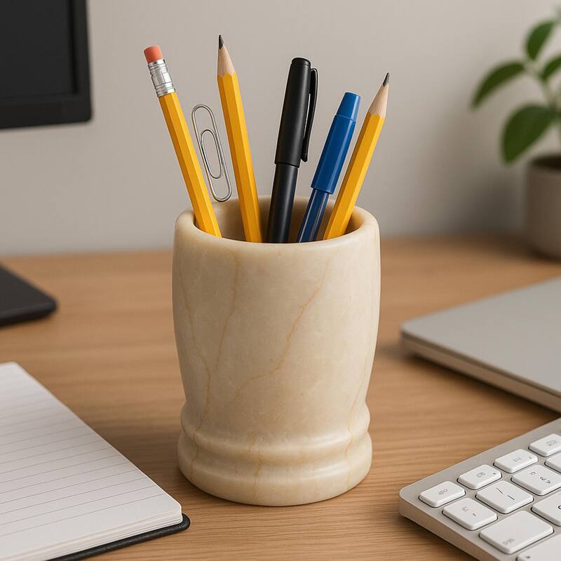 Creative Home Double Rings Collection Champagne Marble Tumbler, Toothbrush Holder, Makeup Brush Organizer - Beige