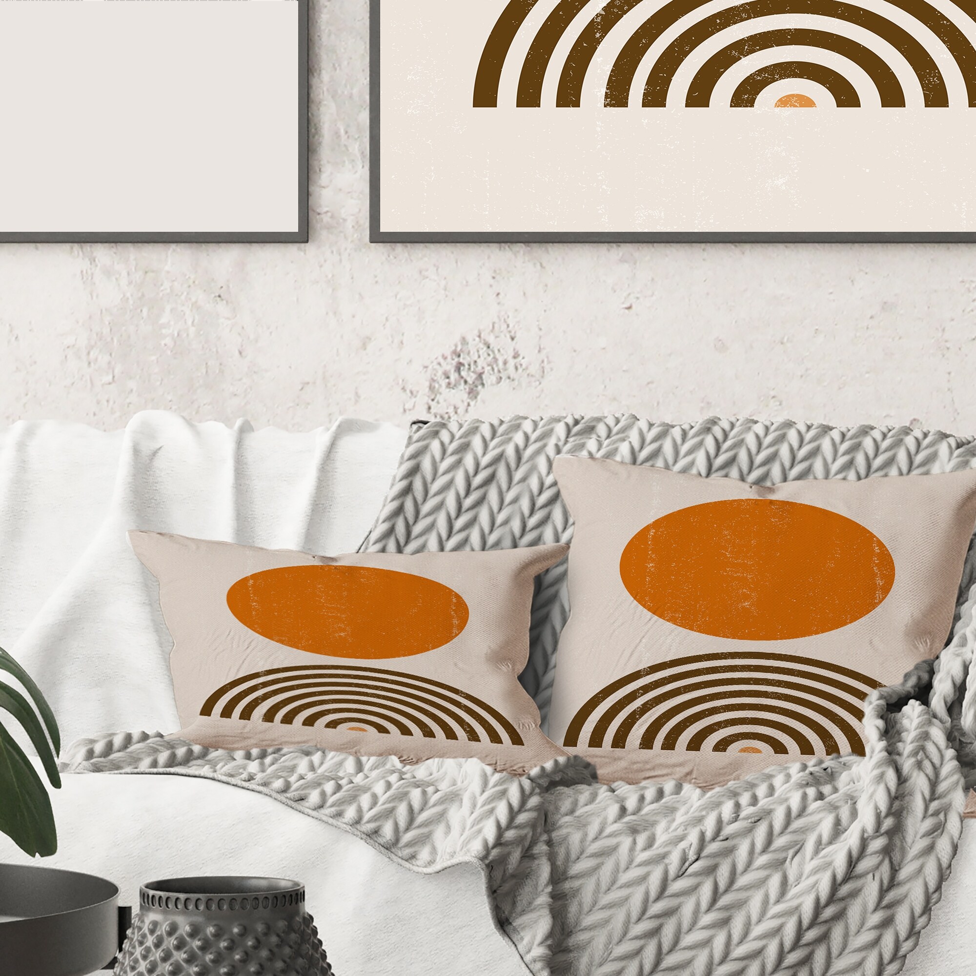 Abstract Minimal Orange Sun & Rainbow Modern Art Print by Designart  -image