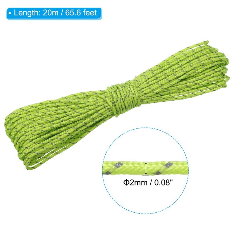 Reflective Guyline Camping Paracord Tent Cord Guyline Rope - Light Green - 2mm