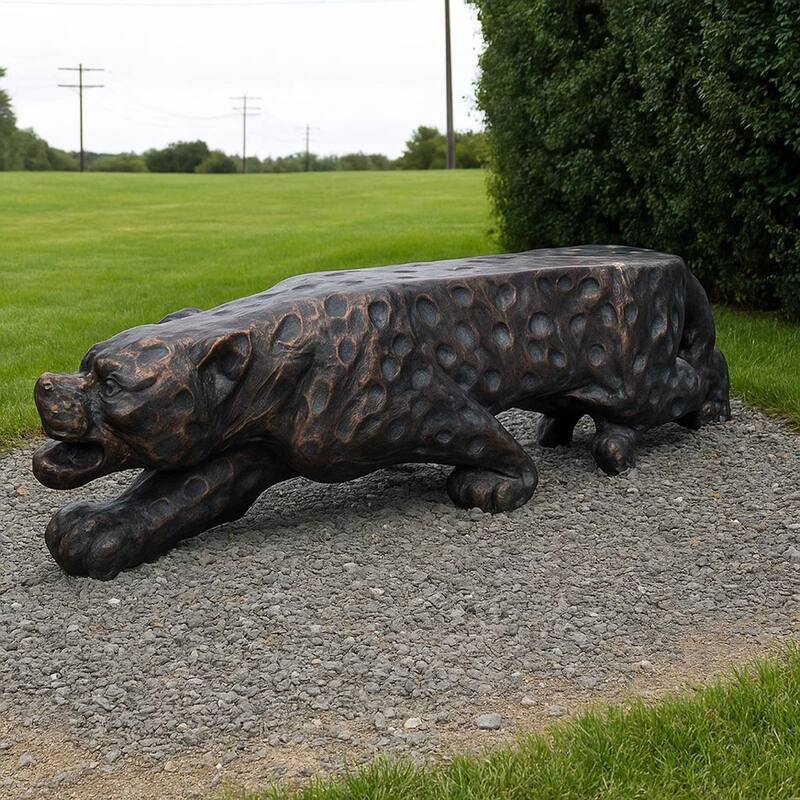 Outdoor Garden Bench, Leopard Faux Concrete, Copper Finish, 52 Inch