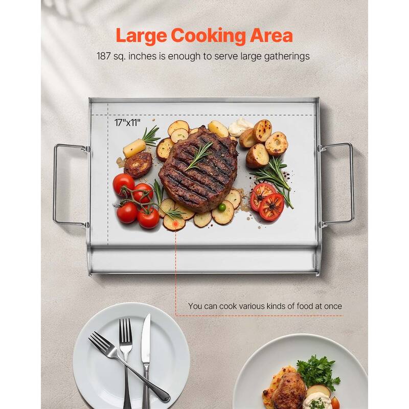 Anmytek 17x13 Inch Stainless Steel Flat Top Griddle