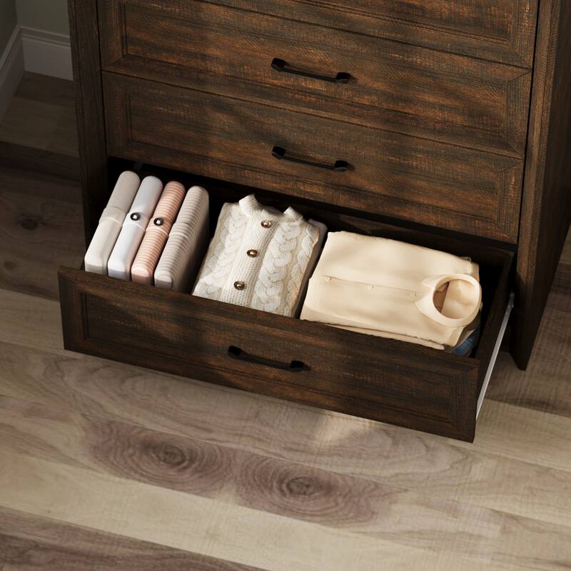 Farmhouse 5 Drawers Dresser 46.5" Tall Chest of Drawers White/Brown