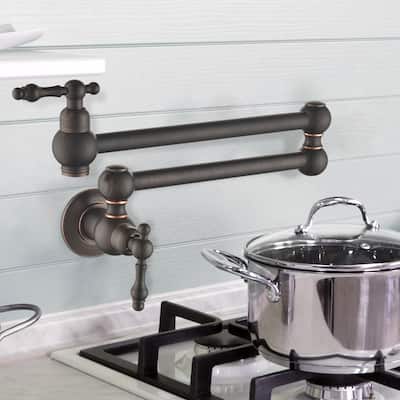 2-Handle Wall Mounted 180°horizontal rotation Pot Filler in Oil Rubbed Bronze