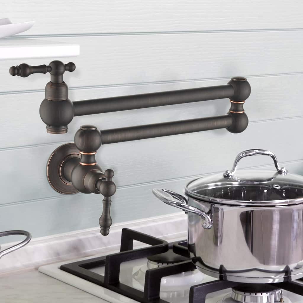 2-Handle Wall Mounted 180°horizontal rotation Pot Filler in Oil Rubbed Bronze