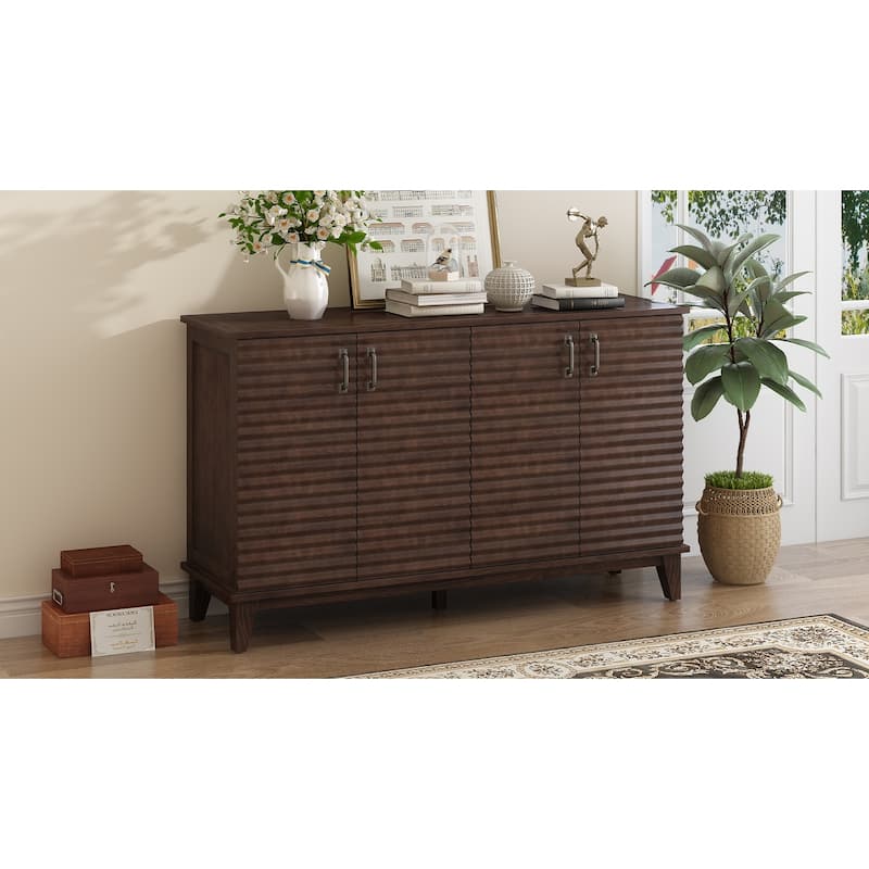 Sideboard with 4 Door Large Storage Buffet with Adjustable Shelves and Metal Handles for Kitchen