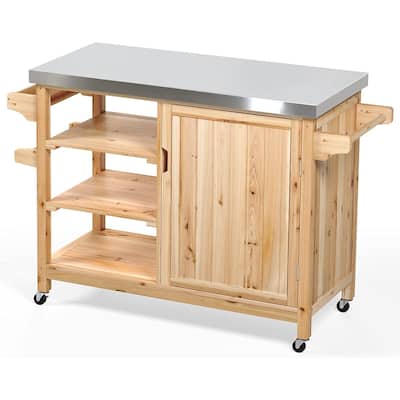 Arrilla Solid Wood Bar Cart Grill Table Stainless Steel Top for Patio Kitchen Island