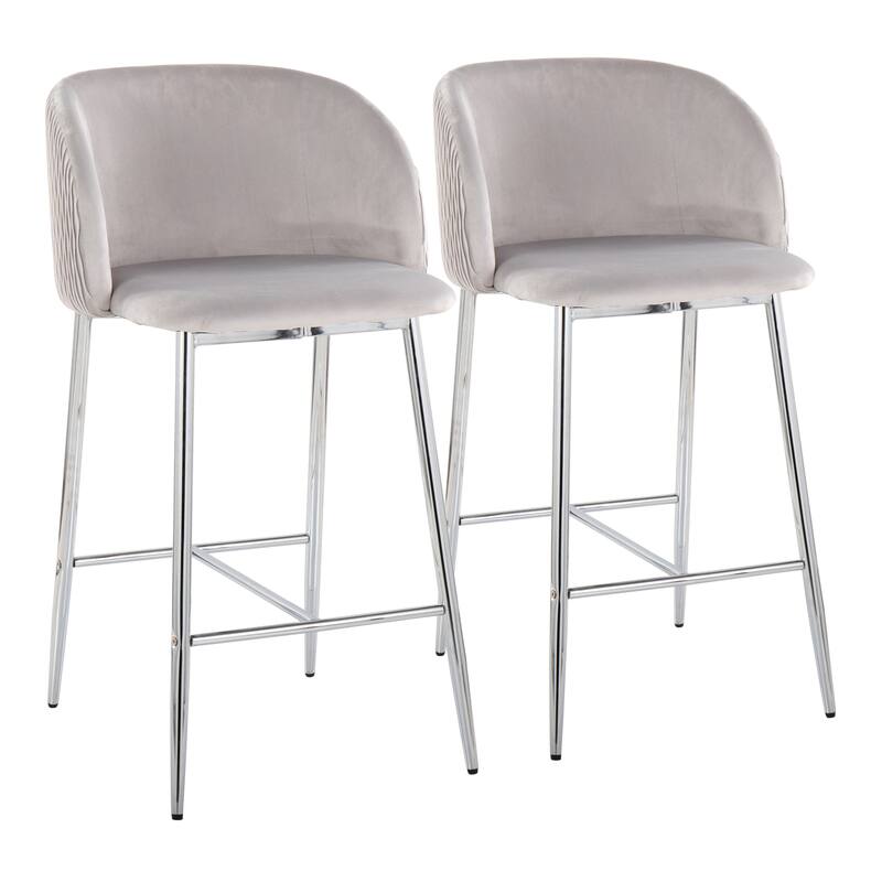 Lumisource Waves Counter Stool in Chrome and Silver Velvet - Set of 2 - 21"Lx19.75"Wx36"H