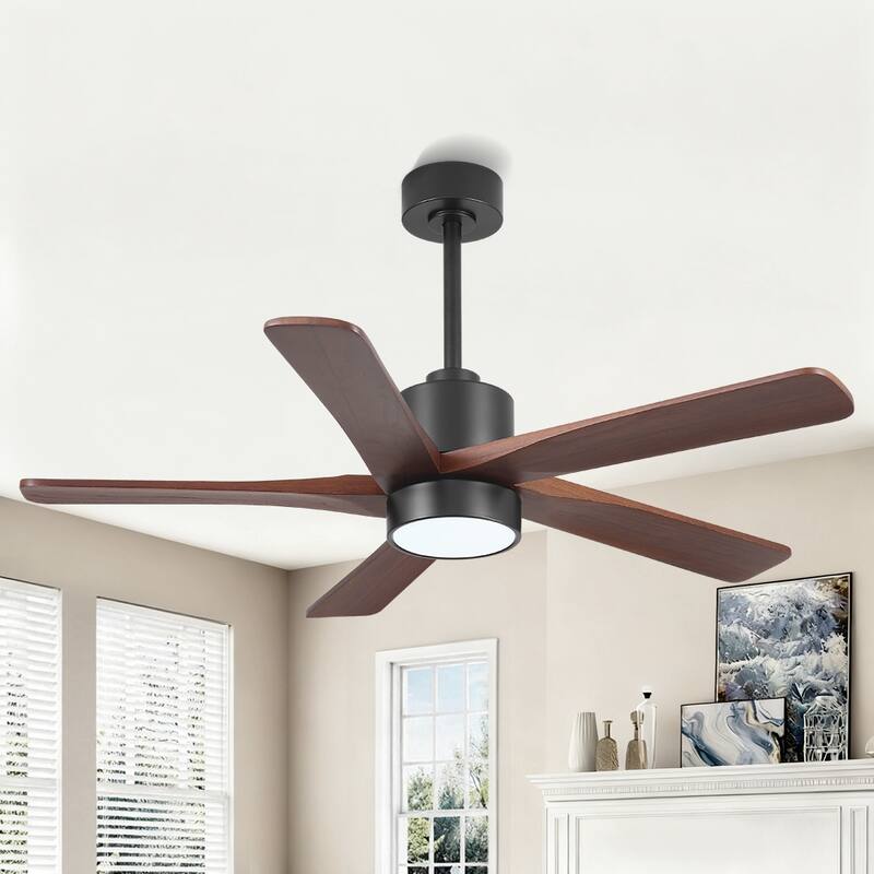 WINGBO 54" and 64" 5 ABS Blades DC Motor Indoor Ceiling Fan with Light & Remote - 48inch - Black/Walnut