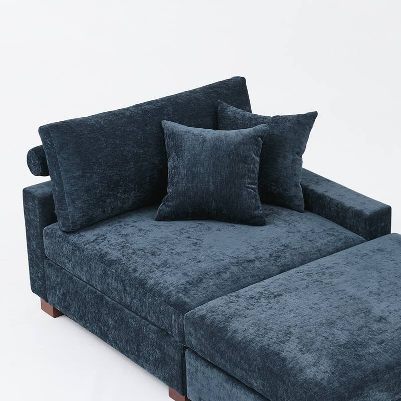 Modern Chenille Chaise Lounge Set with Ottoman