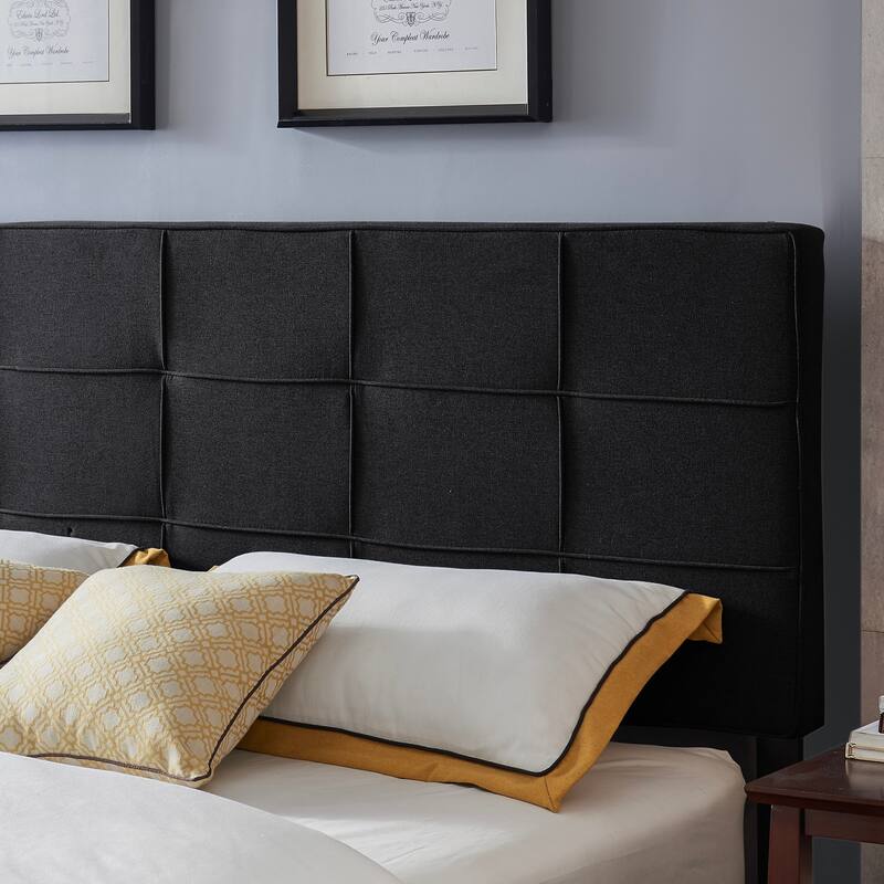King Size Headboard, Linen Upholstered Headboards with Metal Leg, Square Stitched Design