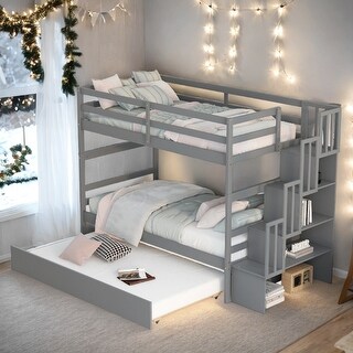 Twin Over Twin Bunk Bed with Trundle and Storage