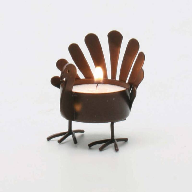 Thanksgiving Iron Antique Bronze Standing Turkey Tealight Candle Holder Tabletop Mantel Centerpiece Decorations, 2.5 inch